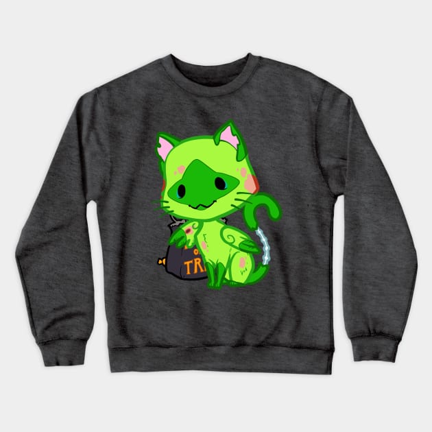 Halloween Chibi Winged Kitty - Siamese Zombie Cat Crewneck Sweatshirt by theghostfire